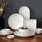 White Scalloped Ceramic Plates & Bowls Elegant Dinnerware
