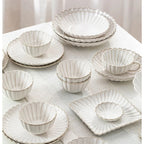 White Scalloped Ceramic Plates & Bowls Elegant Dinnerware